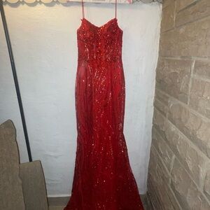 Red Sequin Embellished Maxi Gown